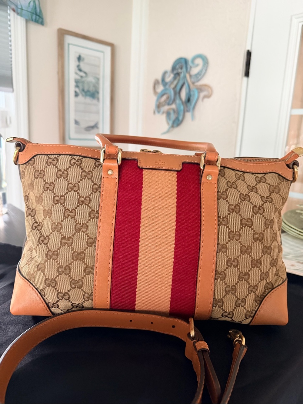Gucci Web Boston Bag GG Canvas Medium pink crossbody - Picture 3 of 15